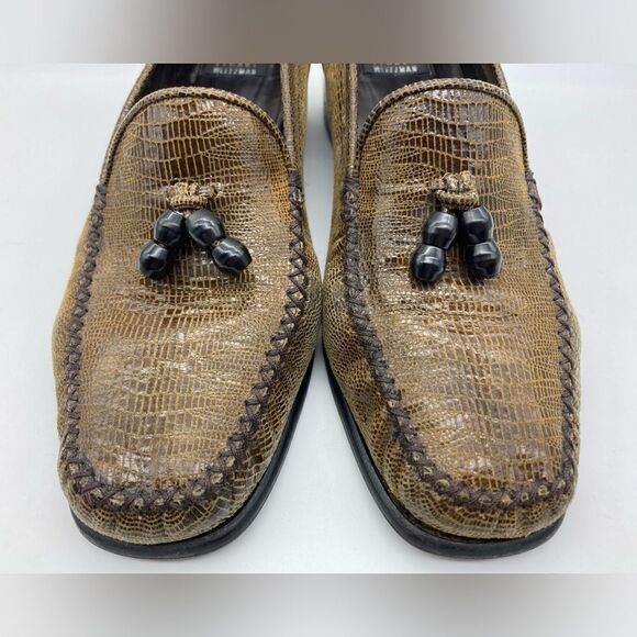 Stuart Weitzman Tassel Croc Embossed Leather Loafers 8B Spain - Picture 3 of 10